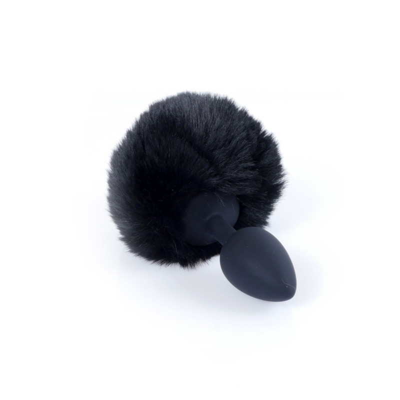 Анальная пробка B - Series HeavyFun Bunny Tail Silicone Black Plug Black