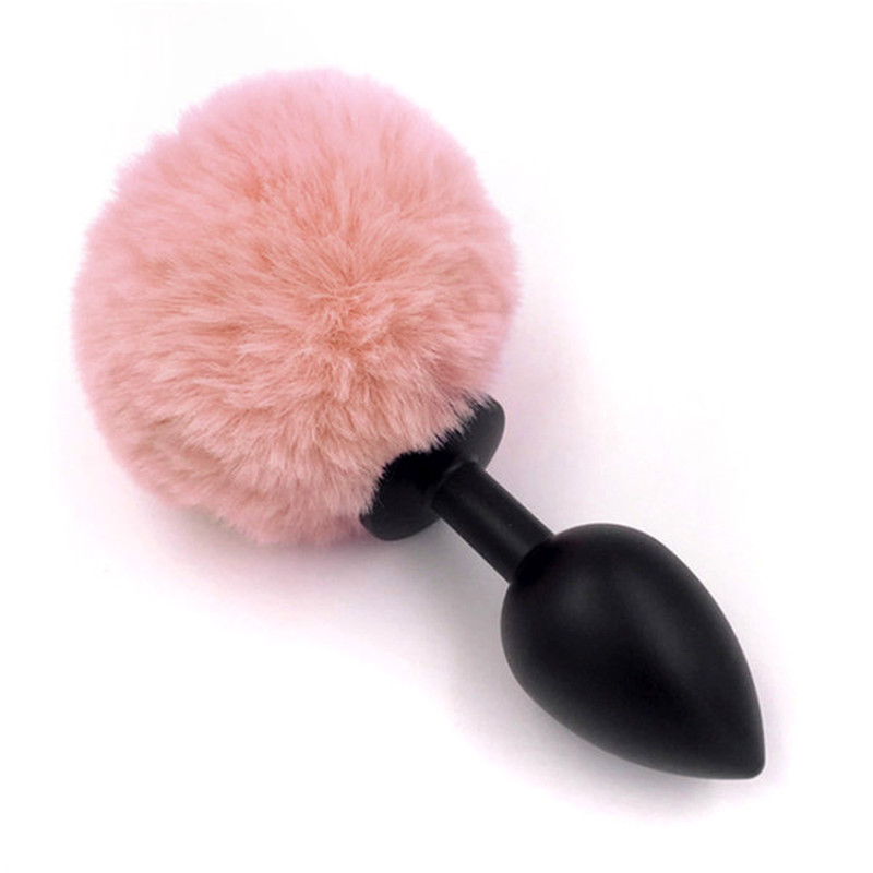 Анальная пробка B - Series HeavyFun Bunny Tail Silicone Black Plug Peach
