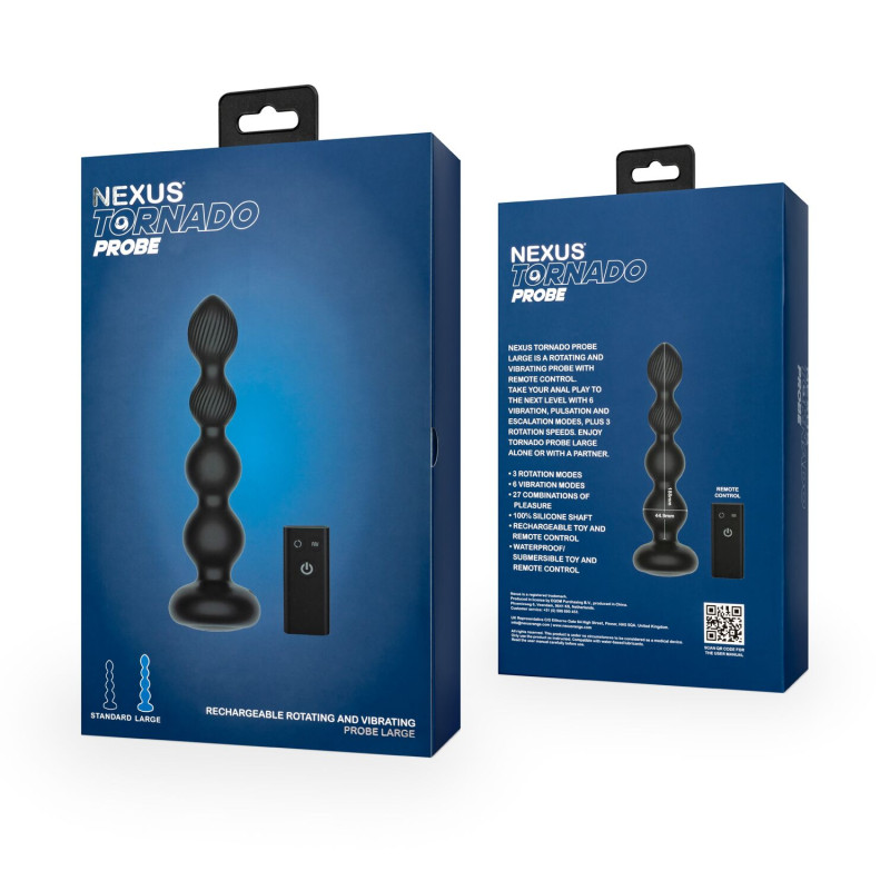 Анальний віброротатор Nexus Tornado Probe Edition Large, діаметр 4,5 см, вібрація + ротація, пульт ДУ