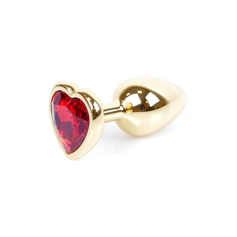 Анальна пробка B - Series HeavyFun Heart Jewellery Gold Plug, діаметр 2,7 см, довжина 7 см, Red