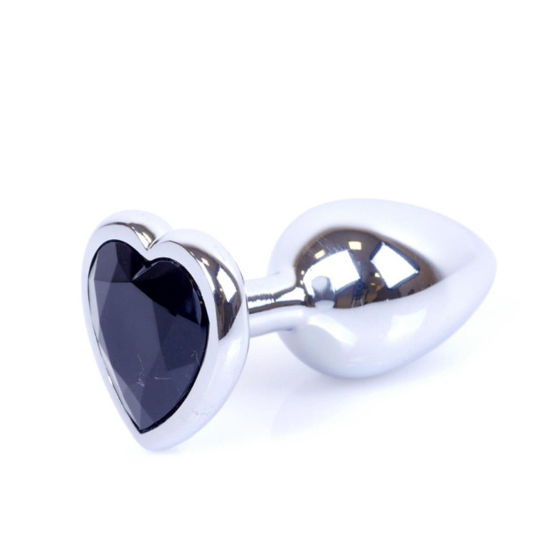 Анальна пробка B - Series HeavyFun Heart Jewellery Silver Plug, діаметр 2,7 см, довжина 7 см, Black