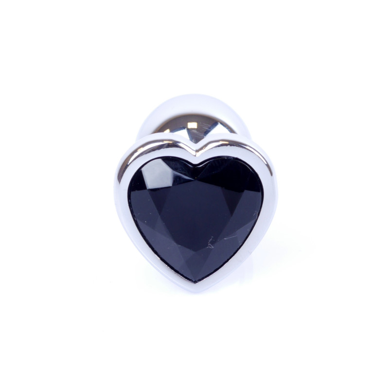 Анальна пробка B - Series HeavyFun Heart Jewellery Silver Plug, діаметр 2,7 см, довжина 7 см, Black