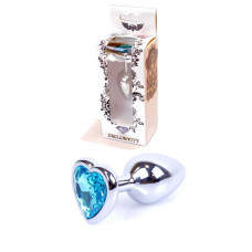 Анальна пробка B - Series HeavyFun Heart Jewellery Silver Plug, діаметр 2,7 см, довжина 7 см, Blue