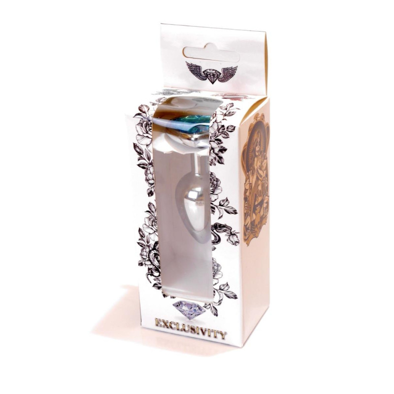 Анальна пробка B - Series HeavyFun Heart Jewellery Silver Plug, діаметр 2,7 см, довжина 7 см, Blue