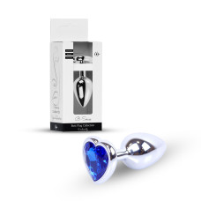 Анальна пробка B - Series HeavyFun Heart Jewellery Silver Plug, діаметр 2,7 см, довжина 7 см, Dark Blue
