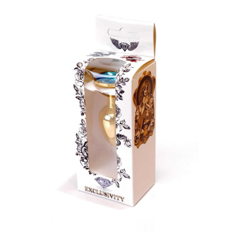 Анальна пробка B - Series HeavyFun Classic Jewellery Gold Plug, діаметр 2,7 см, довжина 7 см, Blue