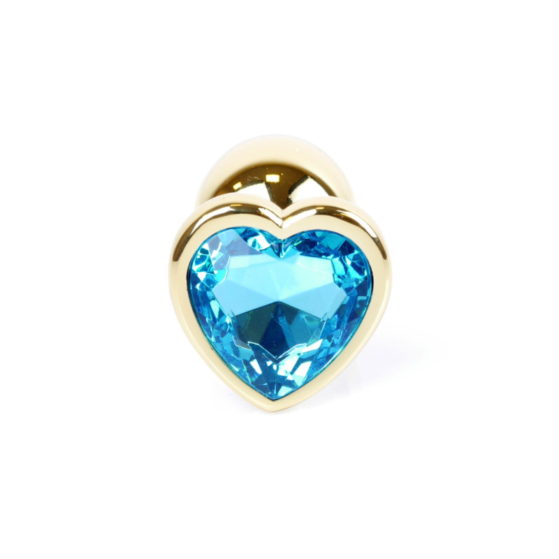 Анальна пробка B - Series HeavyFun Heart Jewellery Gold Plug, діаметр 2,7 см, довжина 7 см, Blue