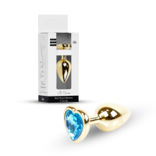 Анальна пробка B - Series HeavyFun Heart Jewellery Gold Plug, діаметр 2,7 см, довжина 7 см, Blue