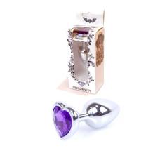 Анальна пробка B - Series HeavyFun Heart Jewellery Silver Plug, діаметр 2,7 см, довжина 7 см, Purple