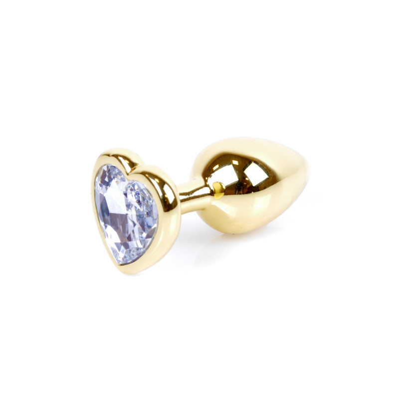 Анальна пробка B - Series HeavyFun Heart Jewellery Gold Plug, діаметр 2,7 см, довжина 7 см, Clear