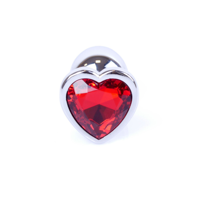 Анальна пробка B - Series HeavyFun Heart Jewellery Silver Plug, діаметр 2,7 см, довжина 7 см, Red