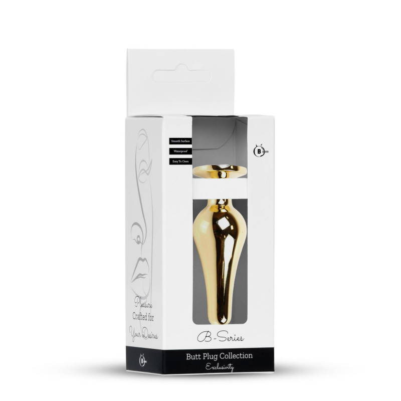 Анальная пробка B - Series HeavyFun Long Jewellery Gold Plug, диаметр 3 см, длина 9,5 см, Clear