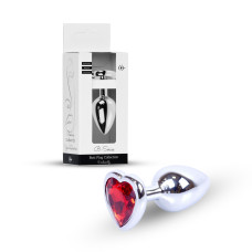 Анальна пробка B - Series HeavyFun Heart Jewellery Silver Plug, діаметр 2,7 см, довжина 7 см, Red