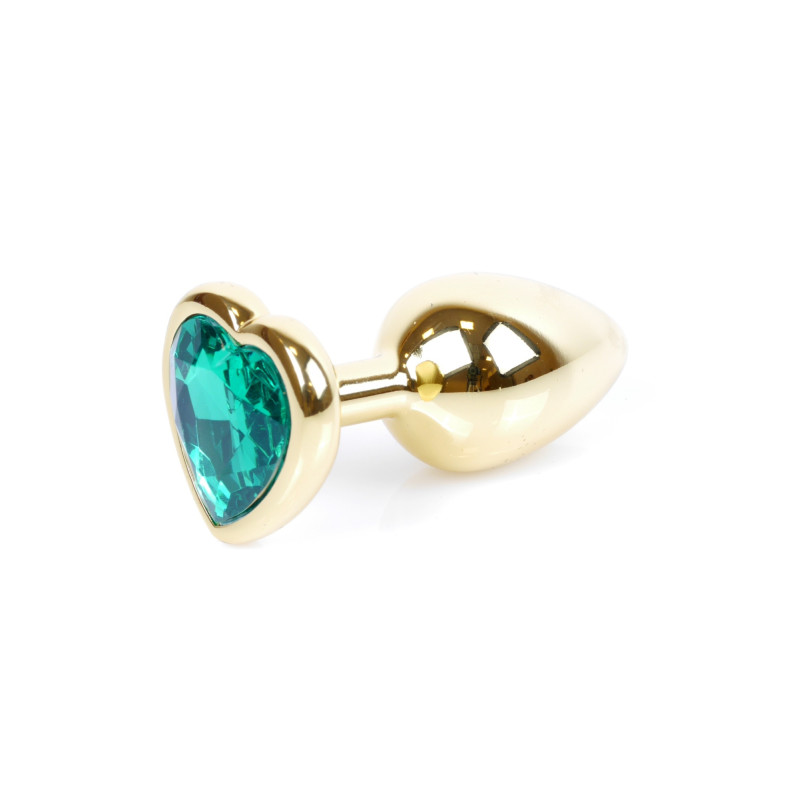 Анальна пробка B - Series HeavyFun Heart Jewellery Gold Plug, діаметр 2,7 см, довжина 7 см, Green