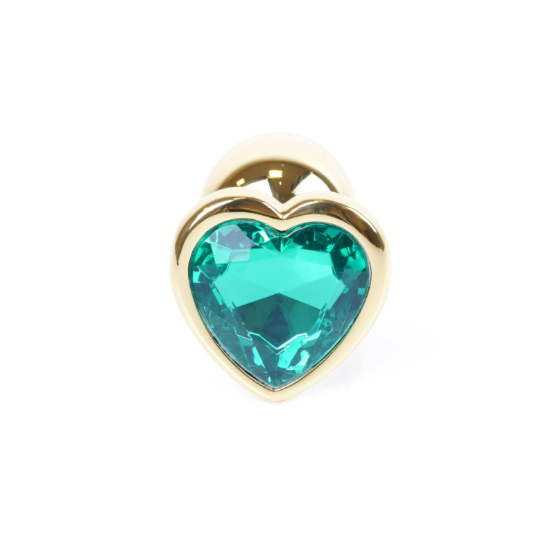 Анальна пробка B - Series HeavyFun Heart Jewellery Gold Plug, діаметр 2,7 см, довжина 7 см, Green