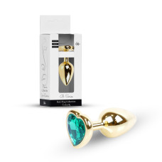 Анальна пробка B - Series HeavyFun Heart Jewellery Gold Plug, діаметр 2,7 см, довжина 7 см, Green