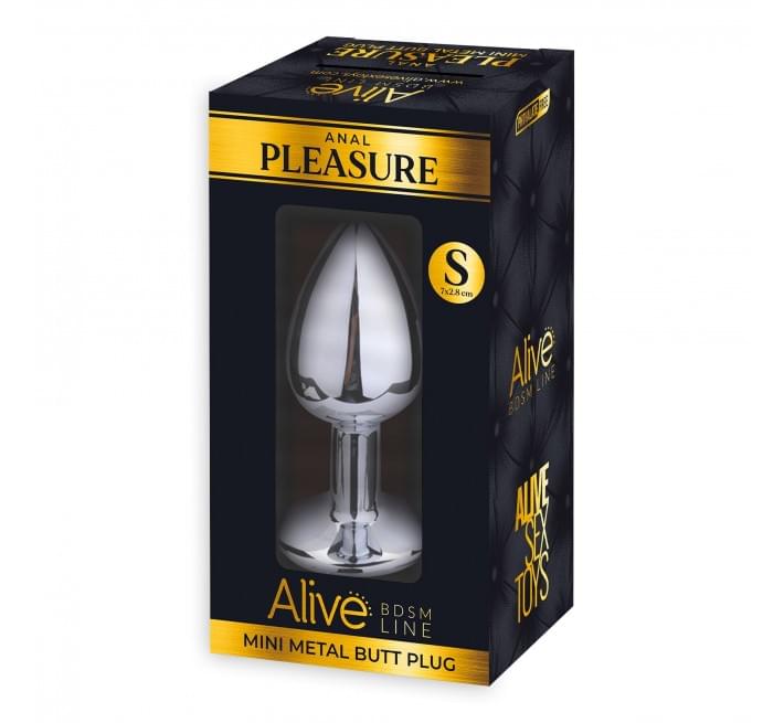 Анальная металлическая пробка с кристаллом Alive Mini Metal Butt Plug White S