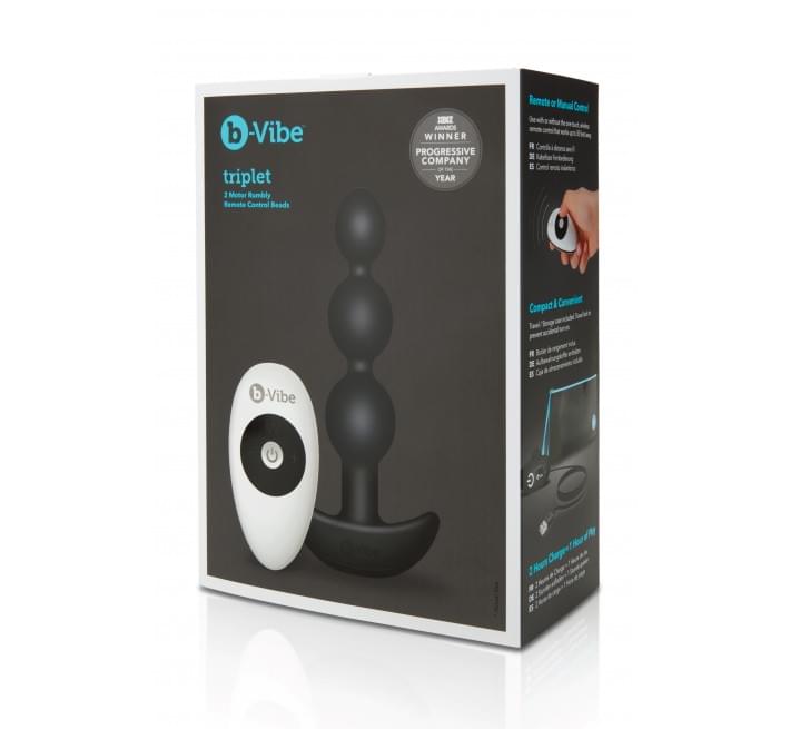 Анальные шарики с пультом, 2 мотора B-Vibe TRIPLET ANAL BEADS, черные