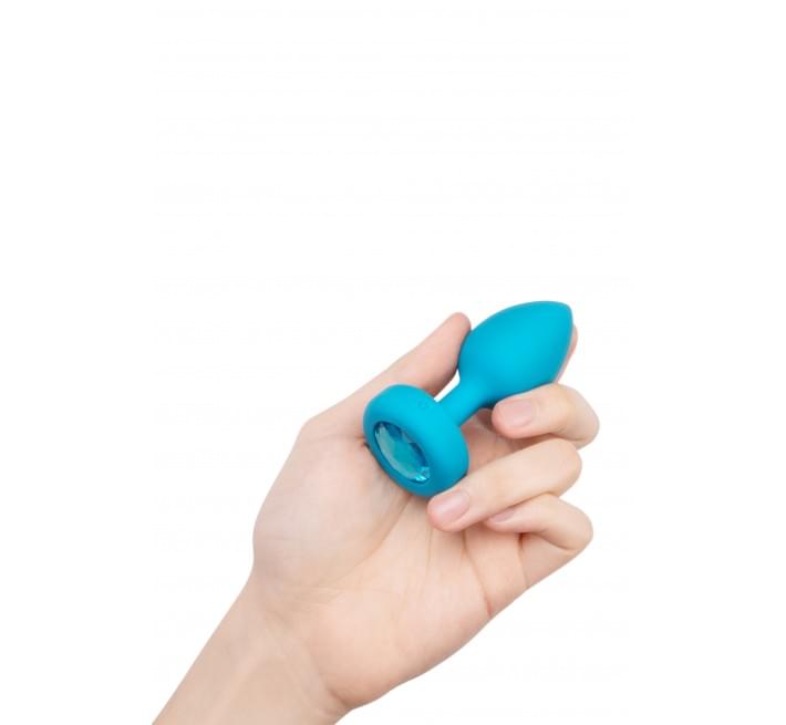 Анальная пробка с вибрацией и камнем B-Vibe Vibrating Jewel Plug, голубая, S/M