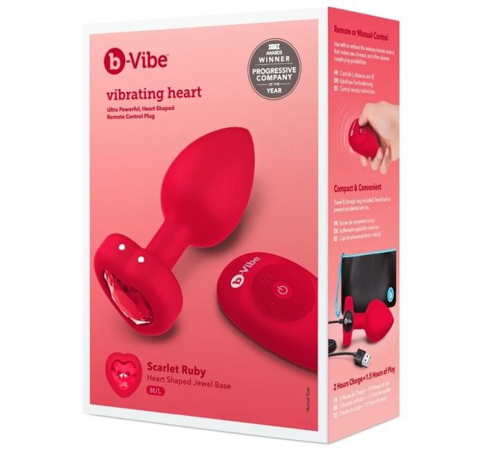 Анальна пробка з вібрацією та пультом керування B-Vibe Vibrating Heart Plug M/L червона