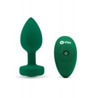 Анальная пробка с вибрацией и пультом B-Vibe Vibrating Jewel Plug, зеленая, M/L