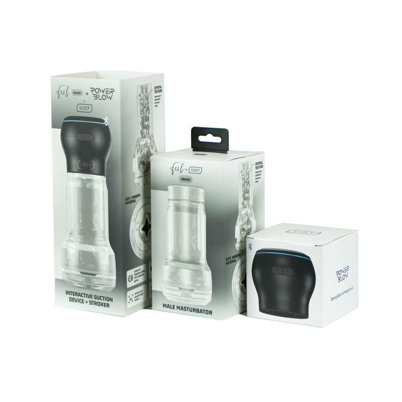 Мастурбатор Kiiroo Feel Pocket Crystal зі всмоктувальною інтерактивною насадкою PowerBlow Combo Set