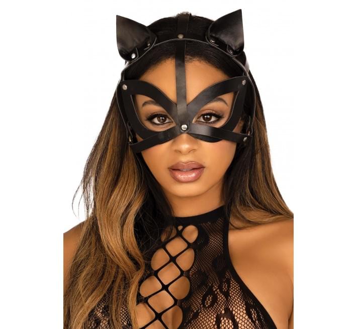 Маска кошки из экокожи Leg Avenue Vegan leather studded cat mask Black