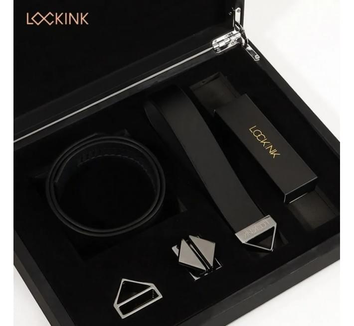 Ошейник с поводком Lockink, кожа, Черный