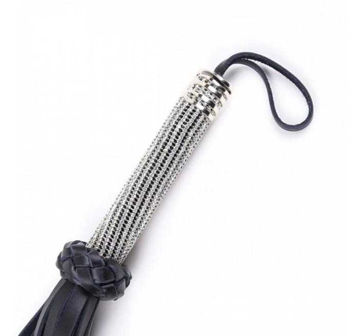 Флогер екошкіра DS Fetish, ручка зі стразами, чорний, 46 см