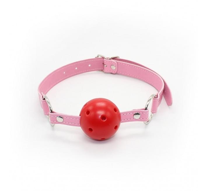Кляп DS Fetish, червона кулька на рожевому ремінці
