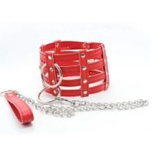 Ошейник с цепочкой DS Fetish Collar with chain leash red