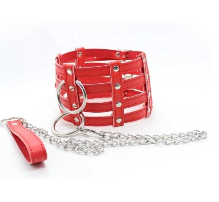 Нашийник з ланцюжком DS Fetish Collar with chain leash red