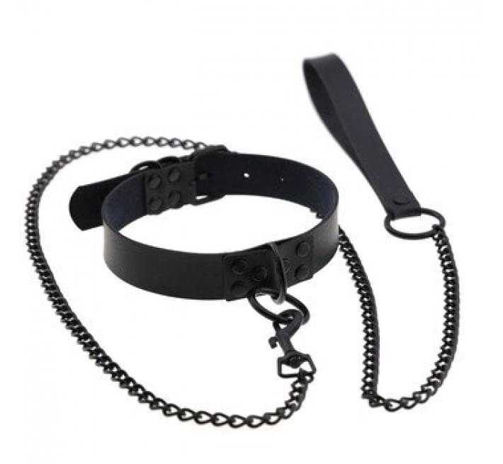 Нашийник з повідцем DS Fetish Collar with leash pure black