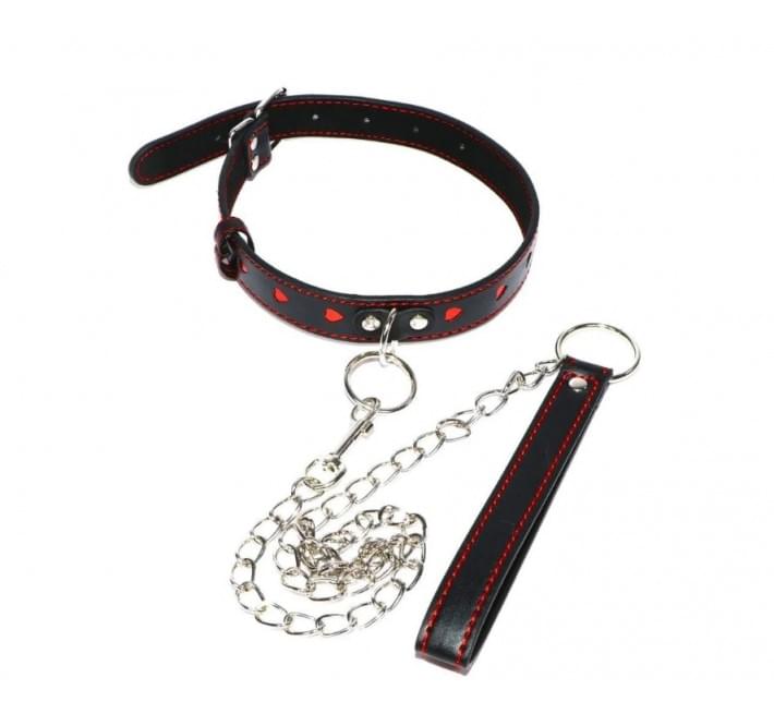 Ошейник с поводком DS Fetish Collar with heart leash black