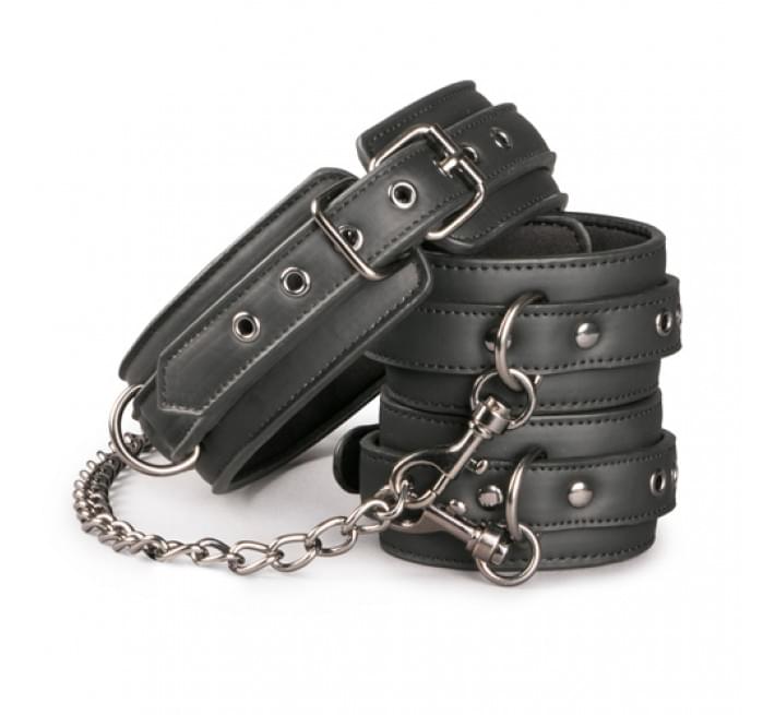 Нашийник з поножами EasyToys Leather Collar With Anklecuff чорний
