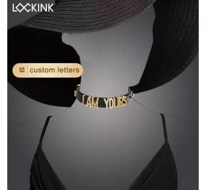 Чокер із золотими літерами SMD зі стразами Lockink Sevanda, шкіряний, чорний