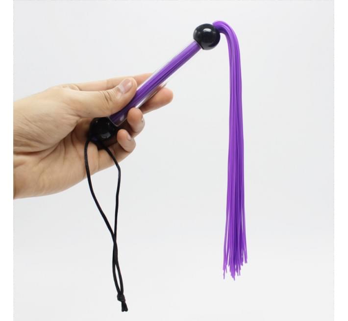 Батіг DS Fetish FLOGGER прозора ручка 2 кульки, фіолетовий, 39 см