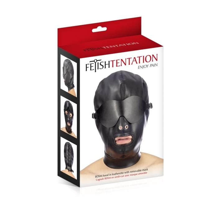 Каптур для БДСМ зі знімною маскою Fetish Tentation BDSM hood in leatherette with removable mask