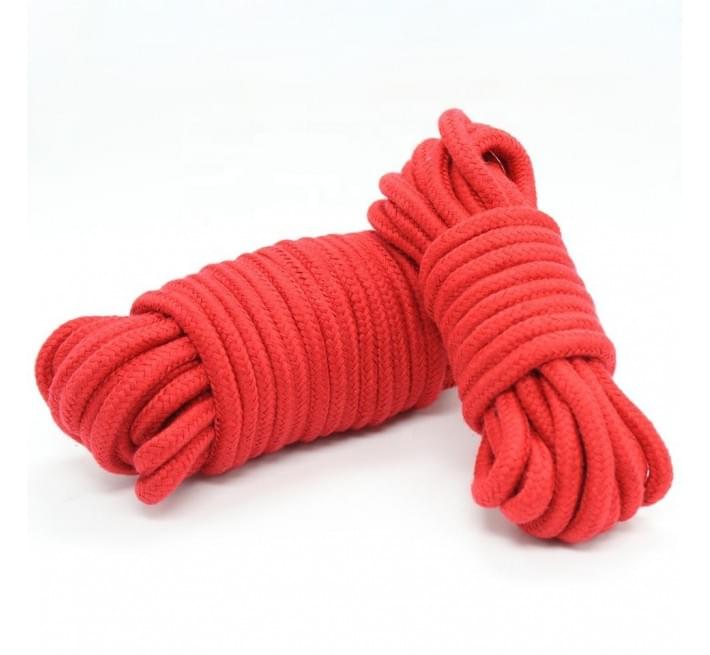 Мотузка для зв'язування DS Fetish 10 метрів, наконечники метал, червона