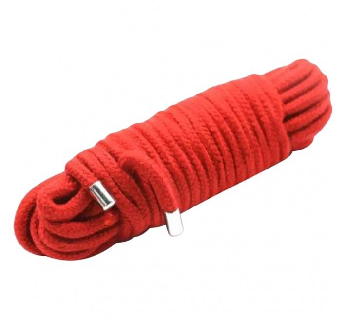Мотузка для зв'язування DS Fetish 10 метрів, наконечники метал, червона