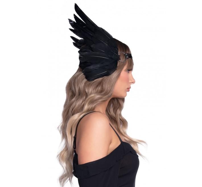 Пов’язка на голову з крилами Leg Avenue Feather headband Black, пір’я та натуральна шкіра