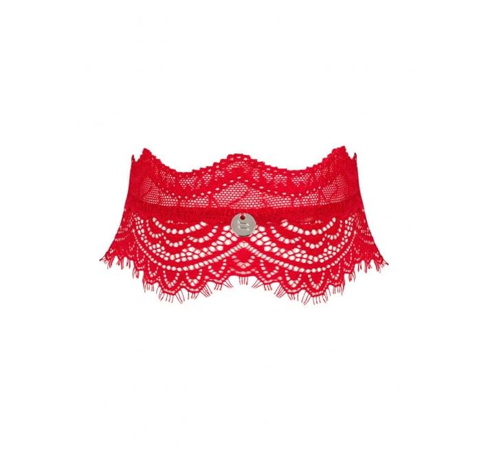 Широкий кружевной чокер Obsessive Bergamore choker, red