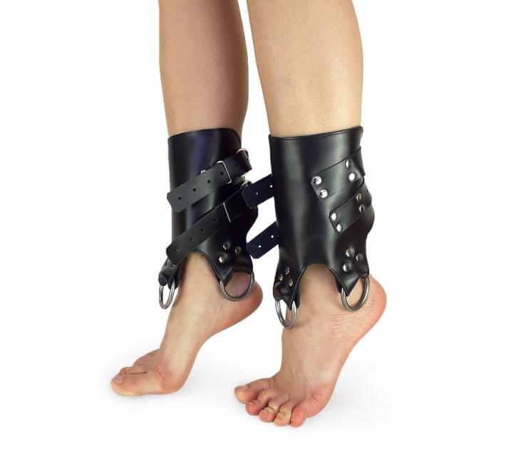 Поножи манжеты для подвеса за ноги Art of Sex Leg Cuffs For Suspension из натуральной кожи Черные