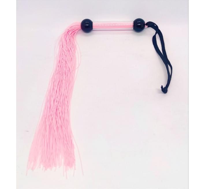Флогер DS Fetish рожевий з прозорою ручкою, 39 см