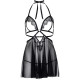 Сорочка беби-долл с открытыми чашками Leg Avenue Lace and mesh babydoll & panty Black M, стринги
