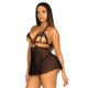 Сорочка беби-долл с открытыми чашками Leg Avenue Lace and mesh babydoll & panty Black M, стринги