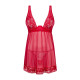 Прозрачная рубашка беби-долл Obsessive Lacelove babydoll & thong красная XS/S