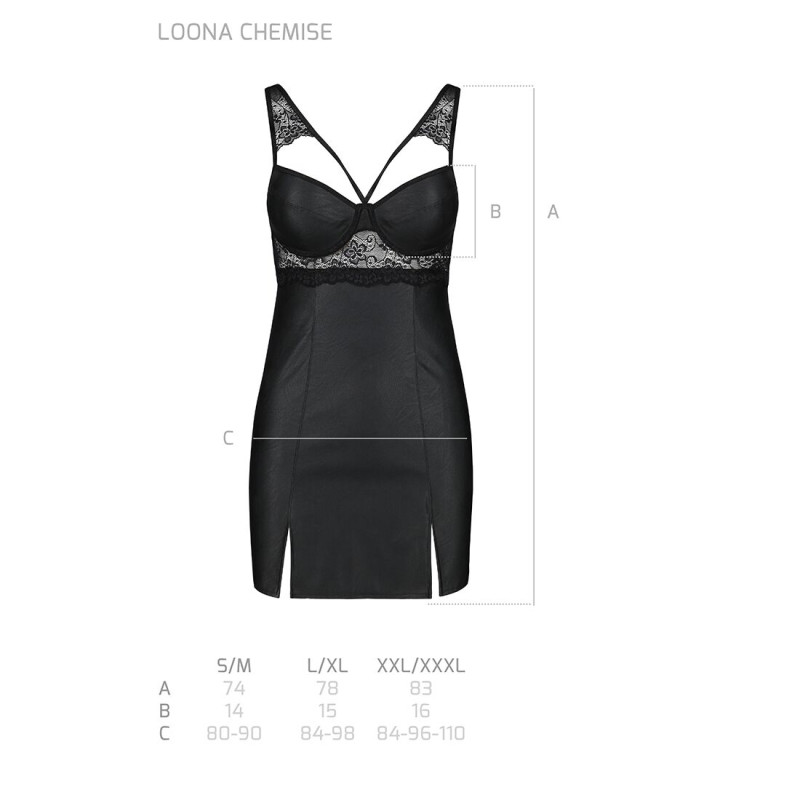 Беби-долл из эко-кожи и кружева Loona Chemise Passion black S/M
