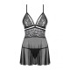 Эротический кружевной комплект с сеточкой Obsessive 838-BAB-1babydoll & thong black S/M