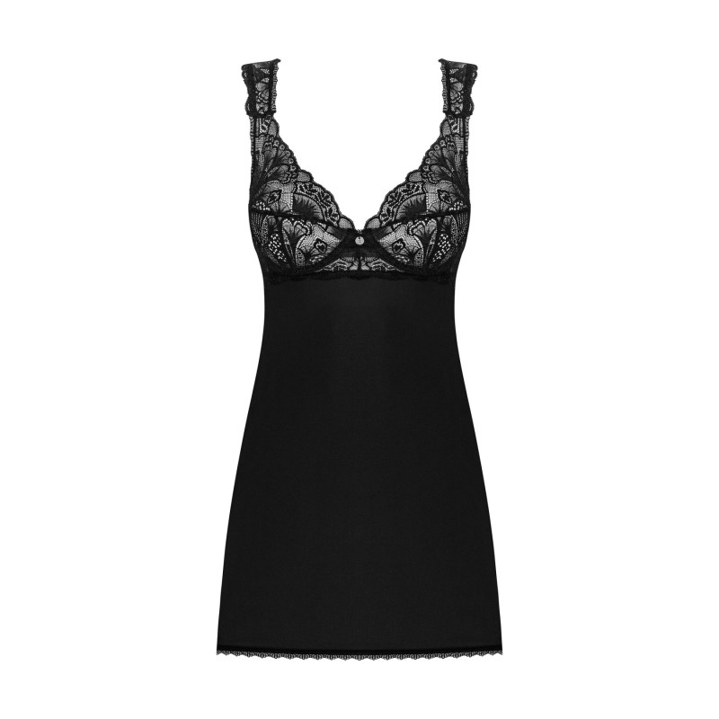Рубашка бэби-долл с кружевом на груди Obsessive Donna Dream babydoll черная XS/S